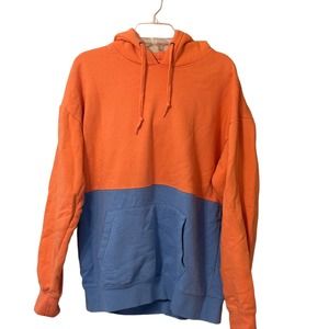 🍒 Zine Orange Blue Color Block Hoodie Sweatshirt Size L